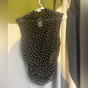 Abercrombie & Fitch Paloma Top Sheer Sleeveless Mock Neck Black Polkadot